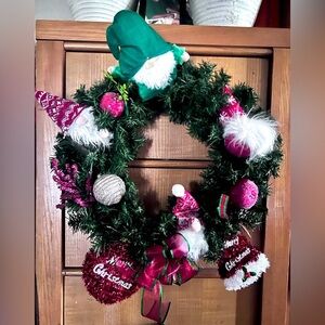 Homemade Custom Holiday Gnome Wreath (can add lights)